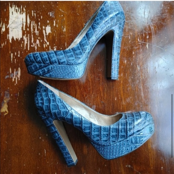 💋BCBGeneration Teal Croc Print Platform Heels Chunky 7.5 - Picture 5 of 12